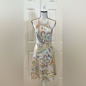 Nell Couture Key Hole Tie back/ back zipper size 4 gently worn multi color